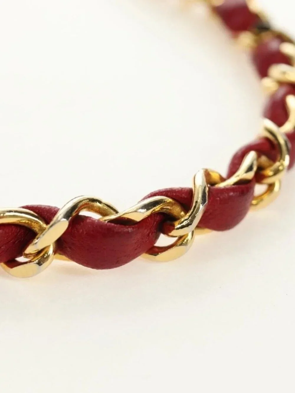 CHANEL Bicolore Chain Shoulder Bag Lamb Skin Red Gold CC Auth BA13416V